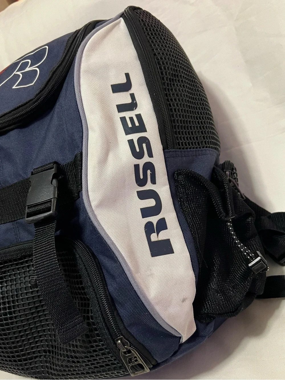 Russell Athletic Navy and White Backpack with Front Mesh Pocket